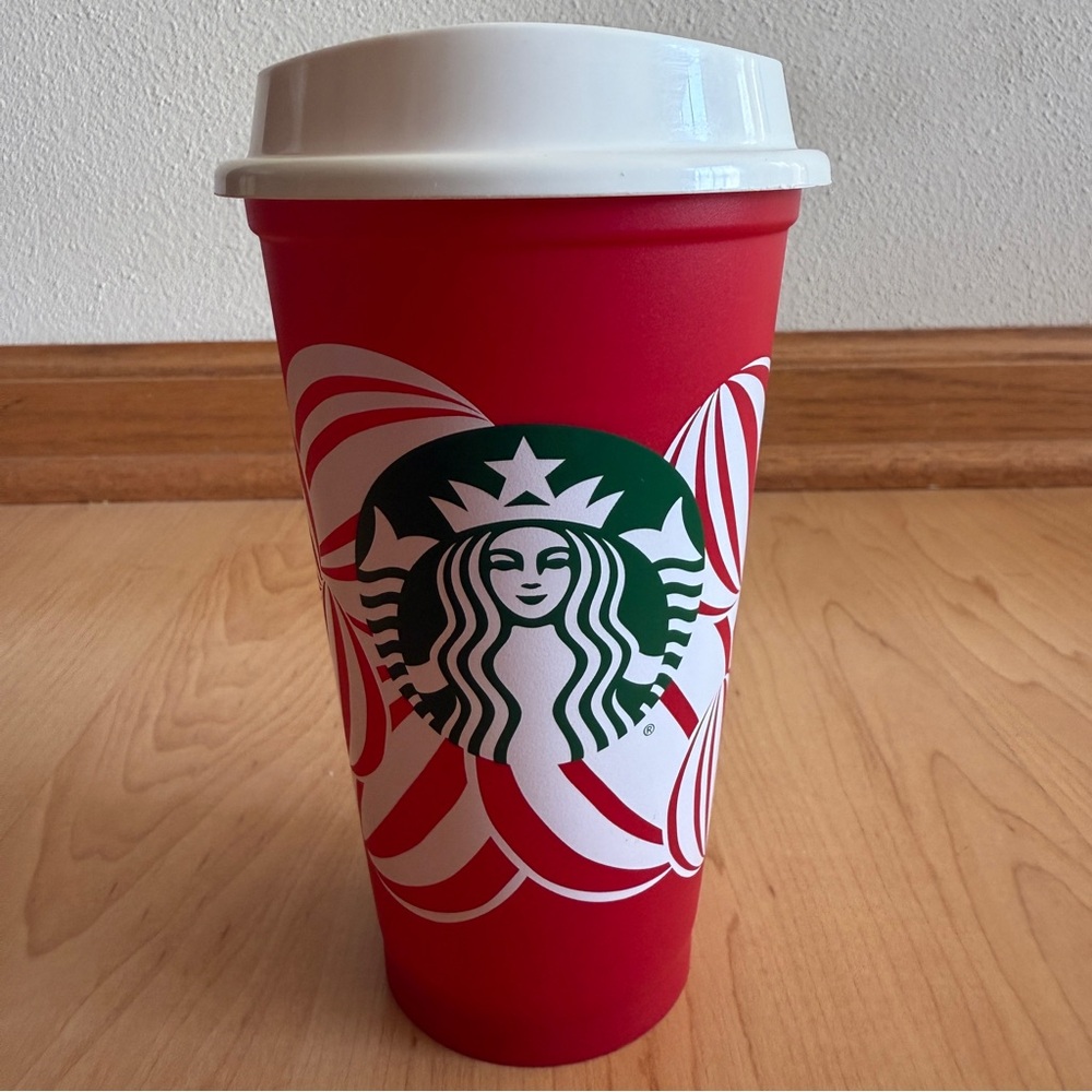 Starbucks 2024 Christmas Holiday Red 16-Ounce Reusable Plastic Travel Cup w/ Lid